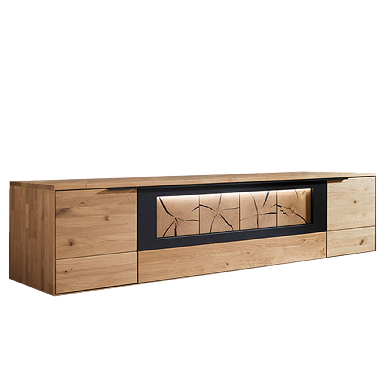 WM1910-Lowboard-Type-1450G Lowboard Type 1450G in Wildeiche und Hirnholz Akzent mit Gleiter.