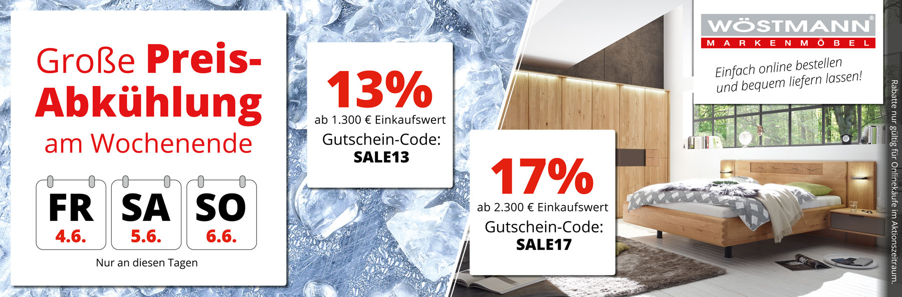 Aktions Sale – vom 4. bis 6. Juli 2025. Nur an diesen Tagen hier im Onlineshop. 13% Rabatt ab 1.300€ Einkaufswert mit Gutschein-Code SALE13. 17% Rabatt ab 2.300€ Einkaufswert mit Gutschein-Code SALE17.