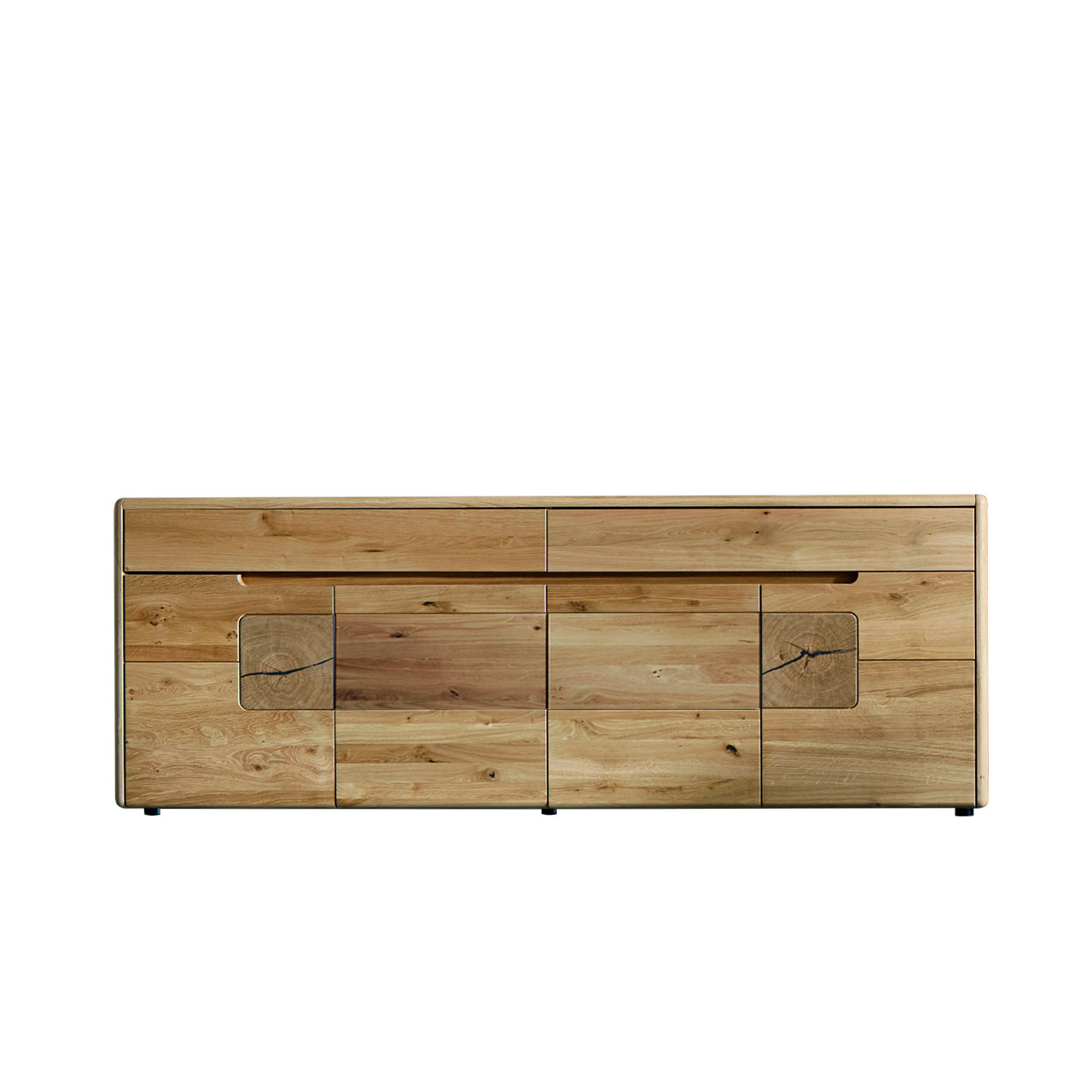 WM-solento-sideboard-type-2950-3 SOLENTO - Sideboard Type 2250, mit Hirnholz, Wildeiche Akzent ausgestattet mit vier Türen und zwei Schubkästen.