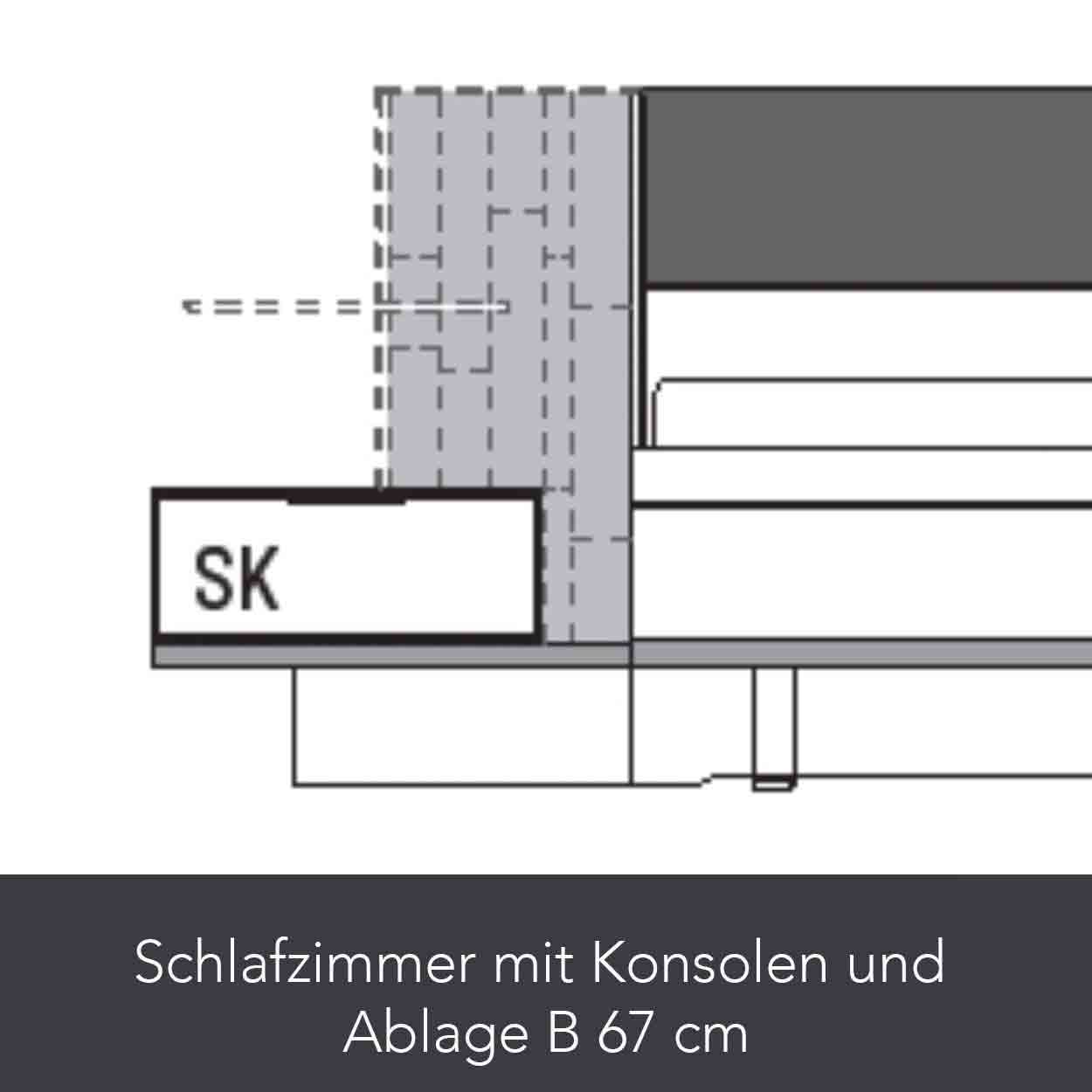 WSL 8800 Schlafzimmer mit Konsole mit Ablage 67 cm