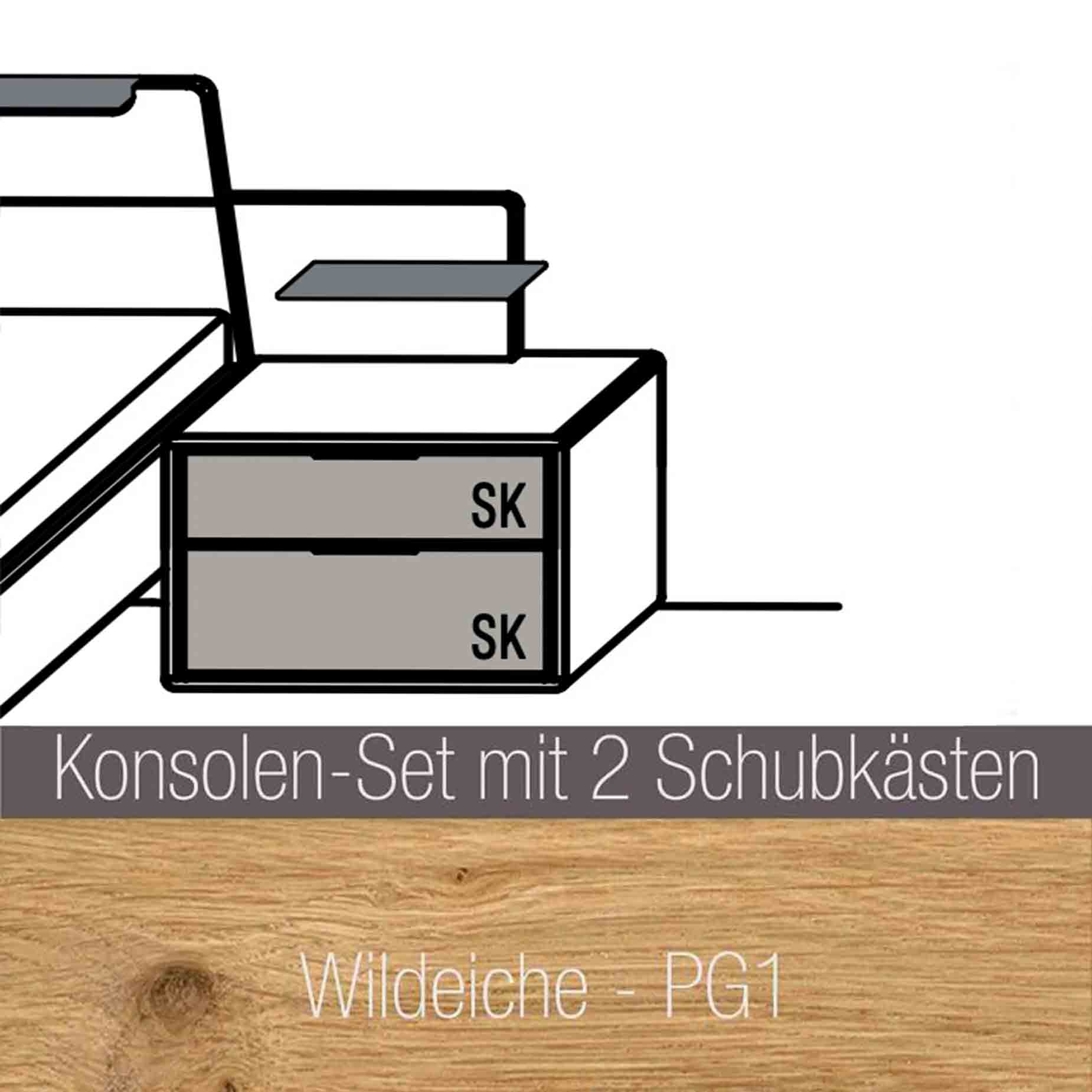 WSM 7100 Schlafzimmer PG1 inkl. Konsolen mit 2 Schubkästen optional mit bronzefarbigen Schubkästen