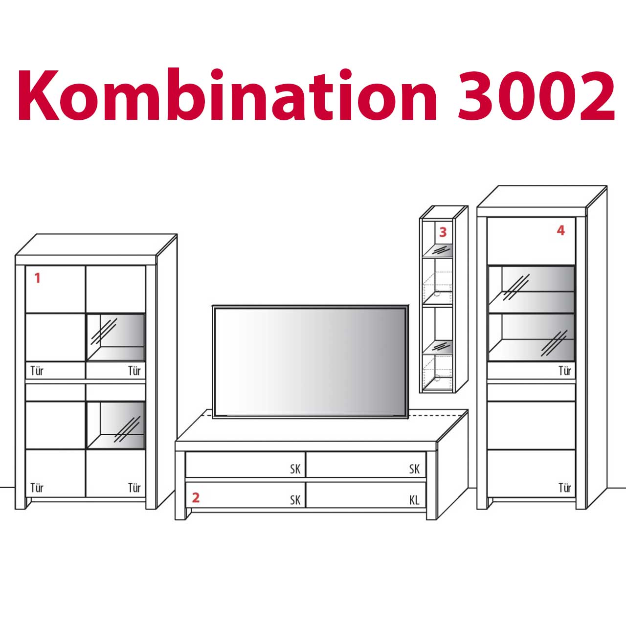 SOLEO3000 - Wohnwand Kernbuche Type 3002 & 3102