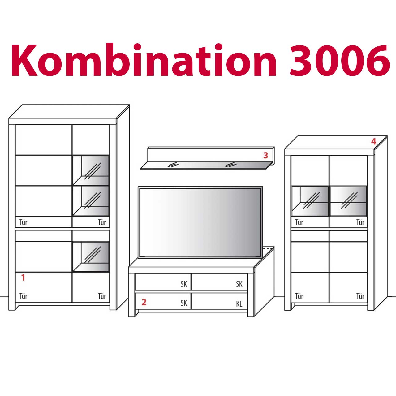 SOLEO3000 - Wohnwand Kernbuche Type 3006 & 3106