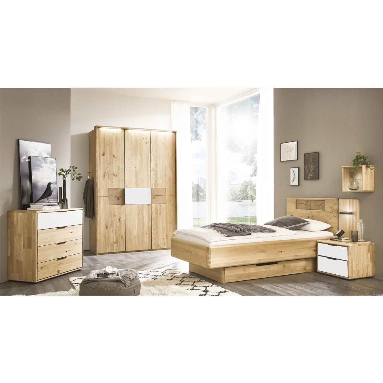 WSM1600_Einzelbett_Kombi WSM 1600 Schlafzimmer mit Einzelbett, 3-türigen Kleiderschrank, Konsolen und Kommode.