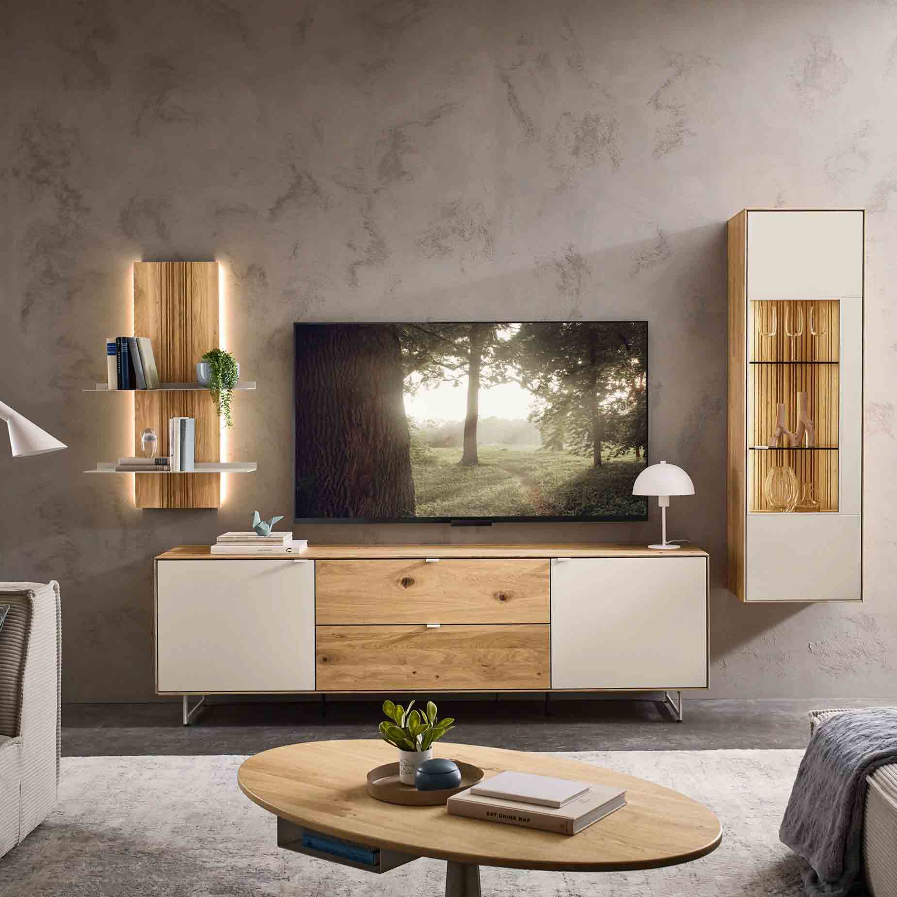 WM 2610 Wohnwand 0003 bestehend aus einem Lowboard, Hangeeleend und eine Paneelregal