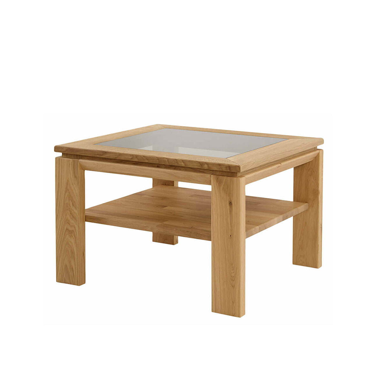 Soleo 3000 Couchtisch Type 9521 WILDEICHE SOLEO 3000 Holz Couchtisch mit mittig eingesetzten Glas, viereckig mit einer Holzablage unter der oberen Ablage, in Wildeiche.