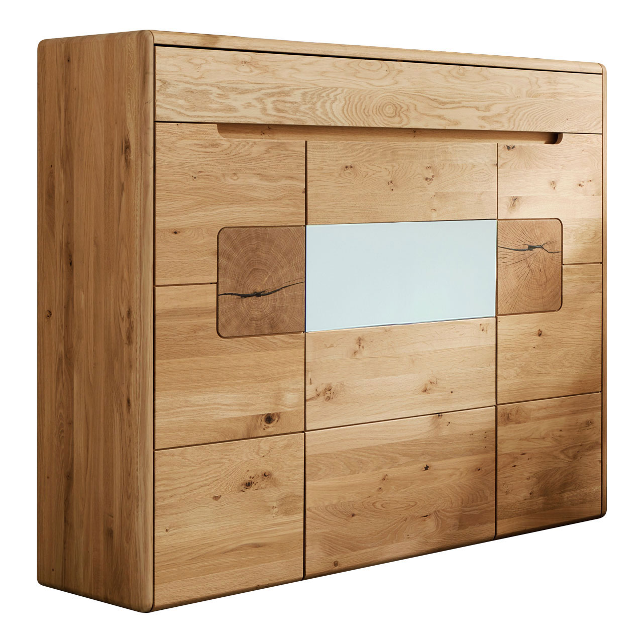 WM-solento-highboard-type-3550-2 SOLENTO - Highboard Type 3550, mit Schubkästen und zwei Holztüren, mit Magnolia Akzent.