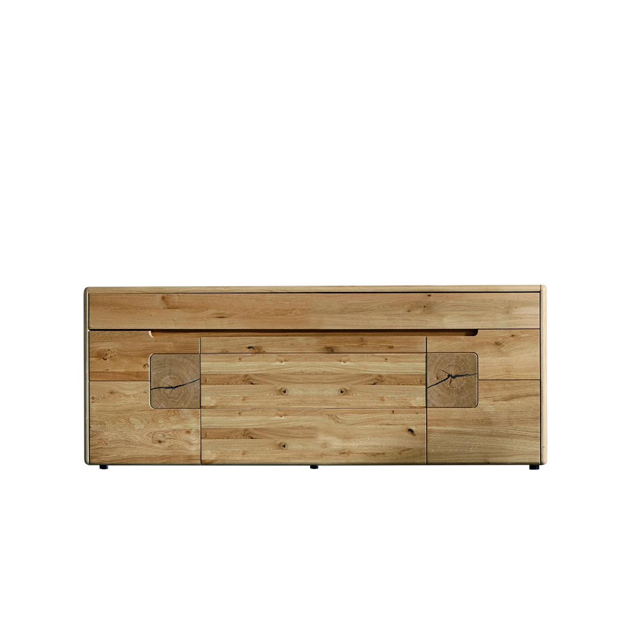 WM-solento-sideboard-type-2750-3 SOLENTO - Sideboard Type 2750, mit Hirnholz, Wildeiche Akzent ausgestattet mit vier Türen und zwei Schubkästen.