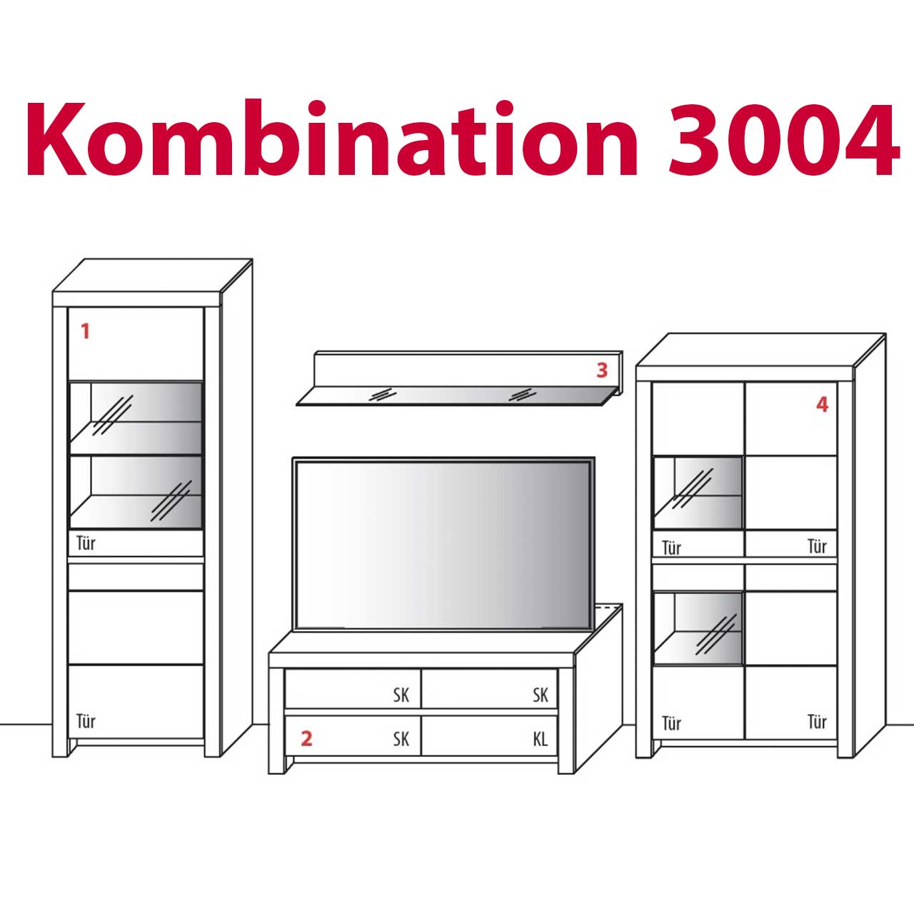 SOLEO3000 - Wohnwand Kernbuche Type 3004 & 3104