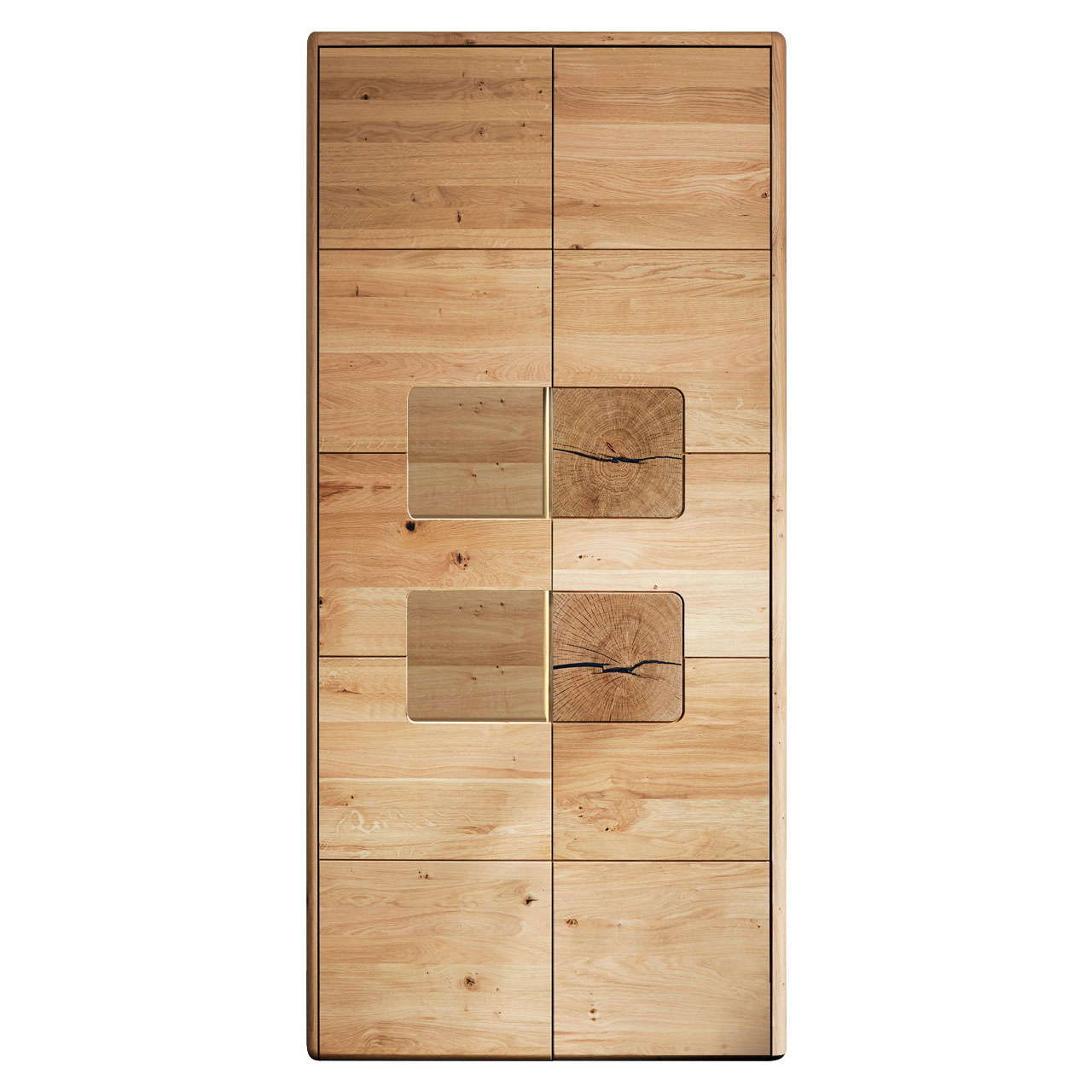 WM-solento-zeilenschrank-type-5843-1 SOLENTO - Zeilenschrank mit Hirnholz, Wildeiche Akzent als Rückwand im Vitrienenfach, ausgestattet mit zwei Türen und neun Einlegeböden