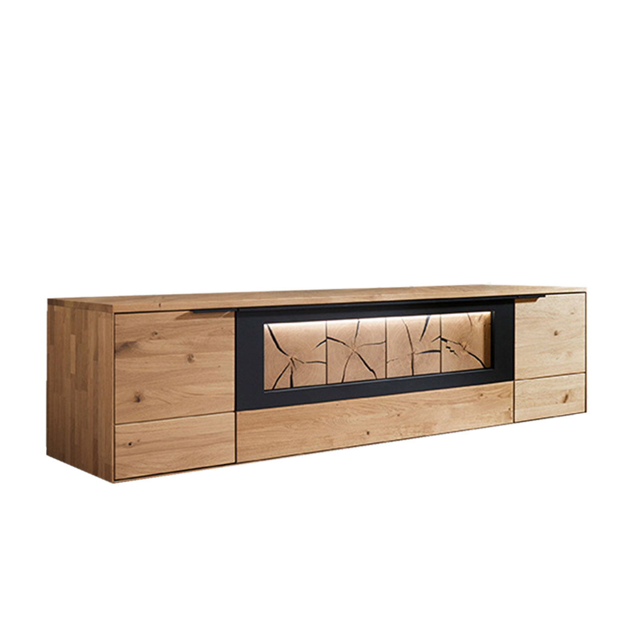 WM1910-LOWBOARD-Type-1050G-Ambiente Lowboard Type 1050G in Wildeiche und Hirnholz Akzent mit Gleiter.