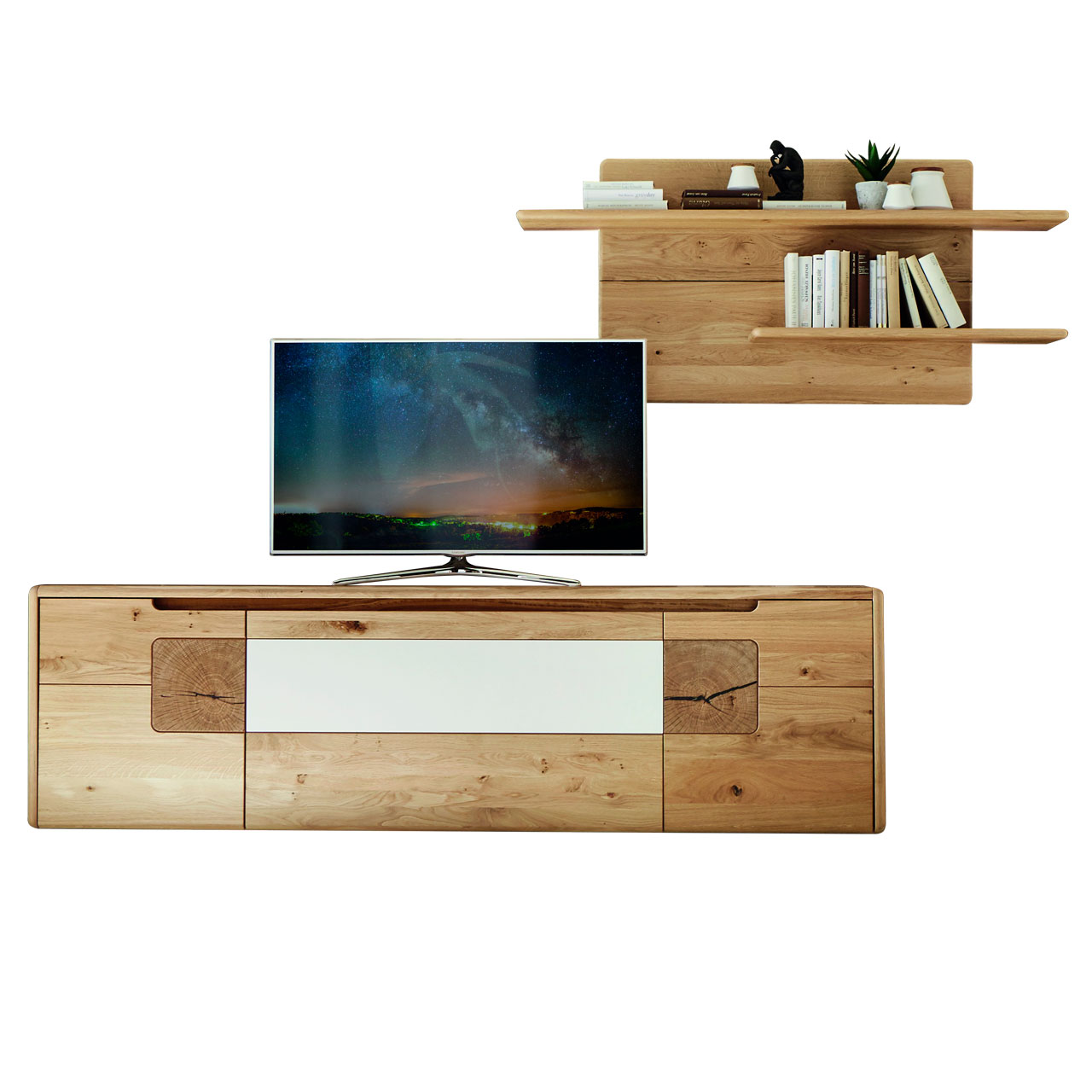 WM-solento-kombination-type-0001-0101-1 SOLENTO - 2-teilige Wohnwand Type 0001 magnolie Akzent. Bestehend aus einem Lowboard und einem Wandpaneel.