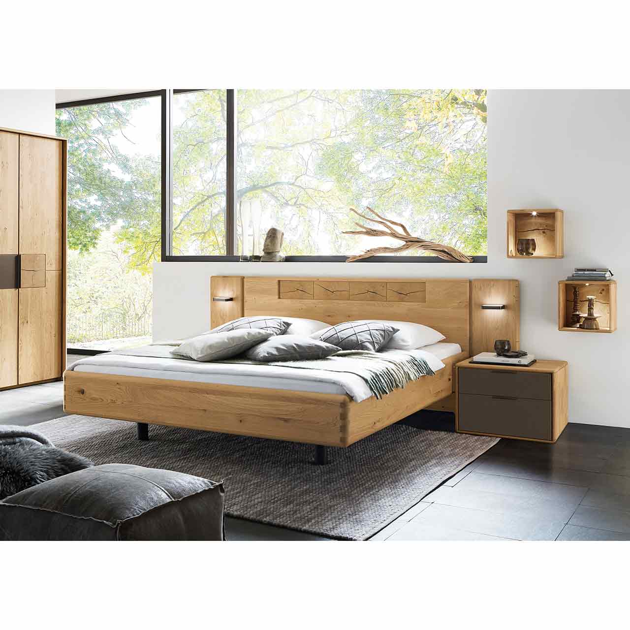 WSM 1600 Konsole 2 Schubkästen Konsole mit 2 Schubkästen, Korpus in Wildeiche und die Front in Lack Mocca Akzent. (Als Ambiente Bild).