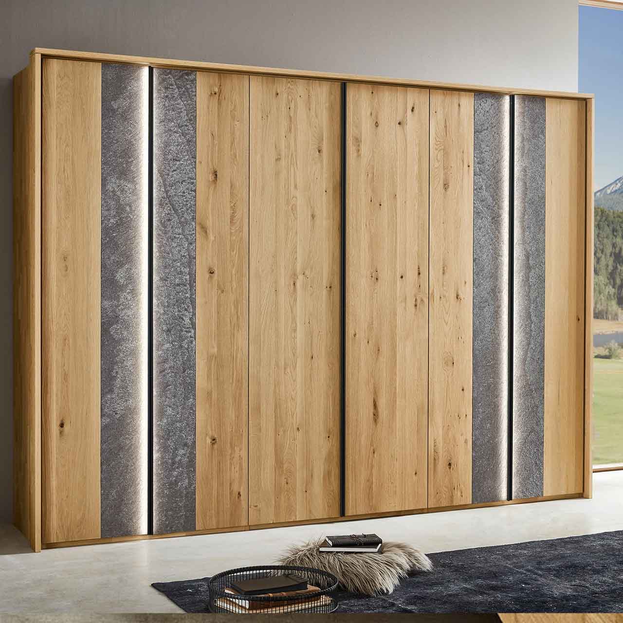 Kleiderschrank WSM 5100 Hier planen Sie Ihr Kleiderschrank mit doppleten echt Steinfunier Akzent in verschiedenen Größen.