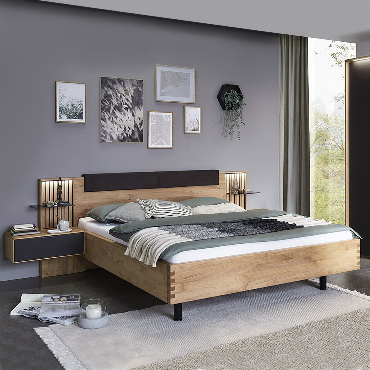 WSM 4400 Bettanlage_1Schubkasten WSM 4400 Bettanlage inklusive PosterKopfteil mit Konsolen je 1 Schubkasten und Paneelaufsatz