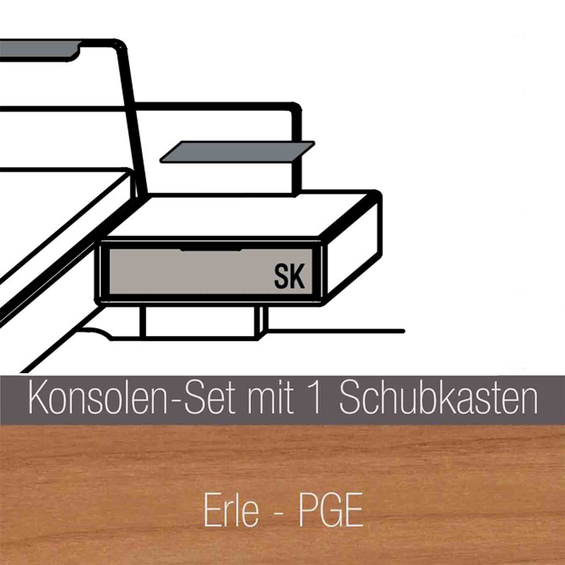 WSM 7100 Schlafzimmer PGE inkl. Konsolen mit 1 Schubkasten optional mit bronzefarbigen Schubkasten