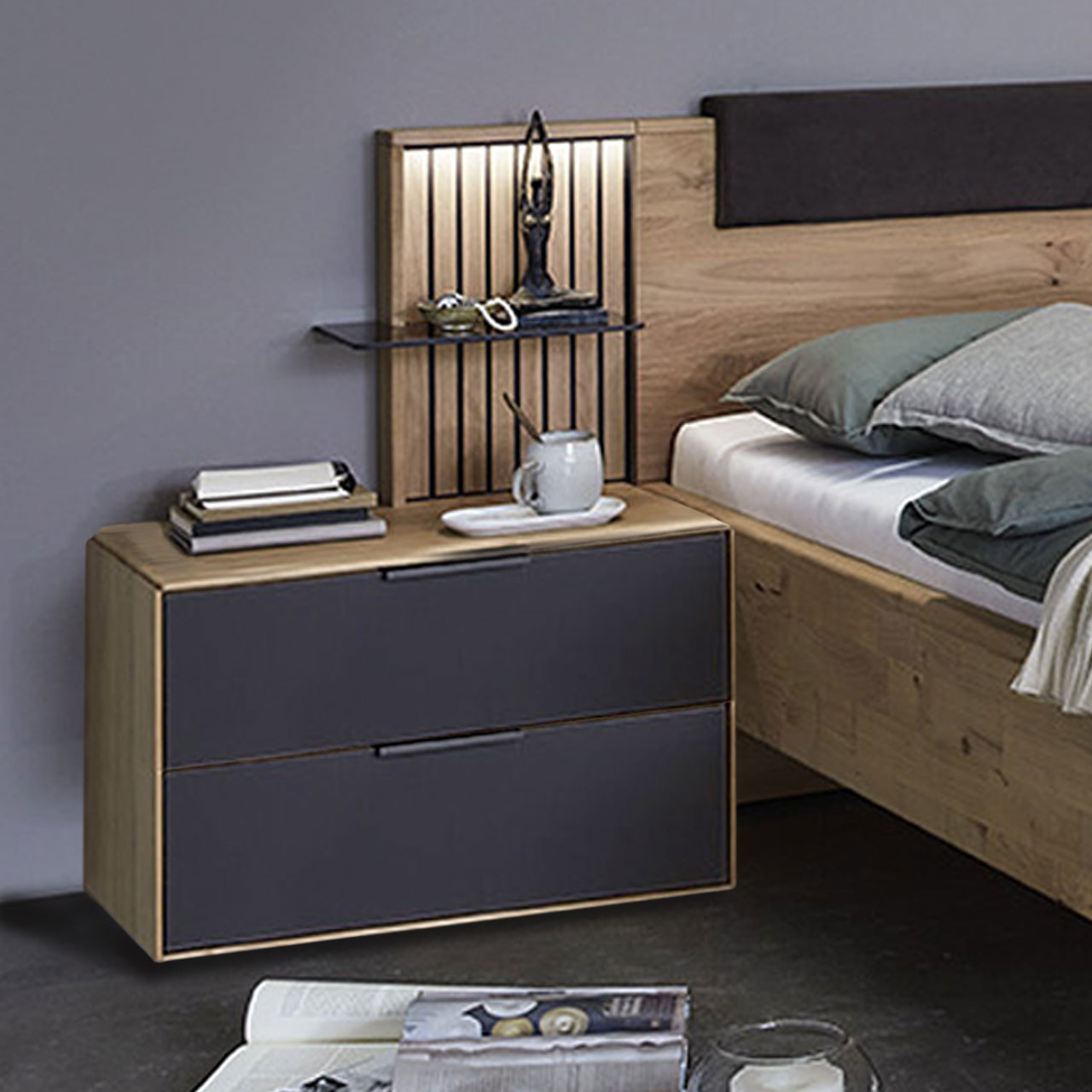 WSM4400_2Schubkasten-Ambiente WSM 4400 Konsole mit 2 Schubkasten und Paneelaufsatz und Ablage