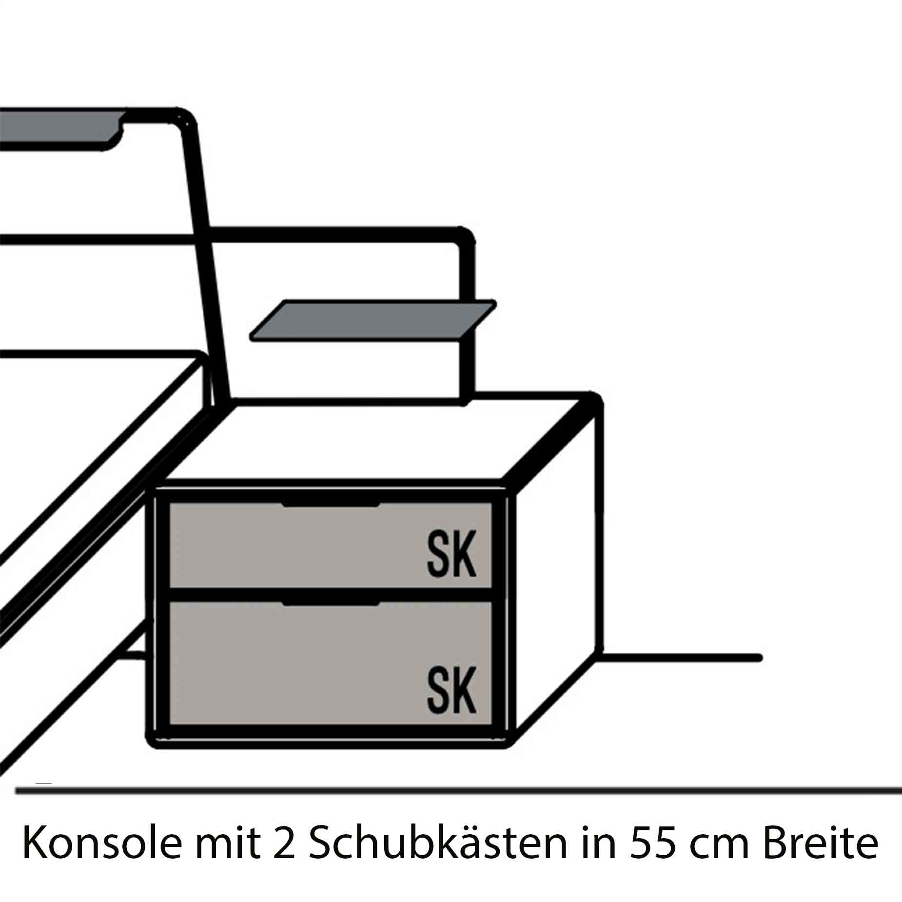 WSM 7100 Konsole in 55 cm Breite mit 2 Schubkästen