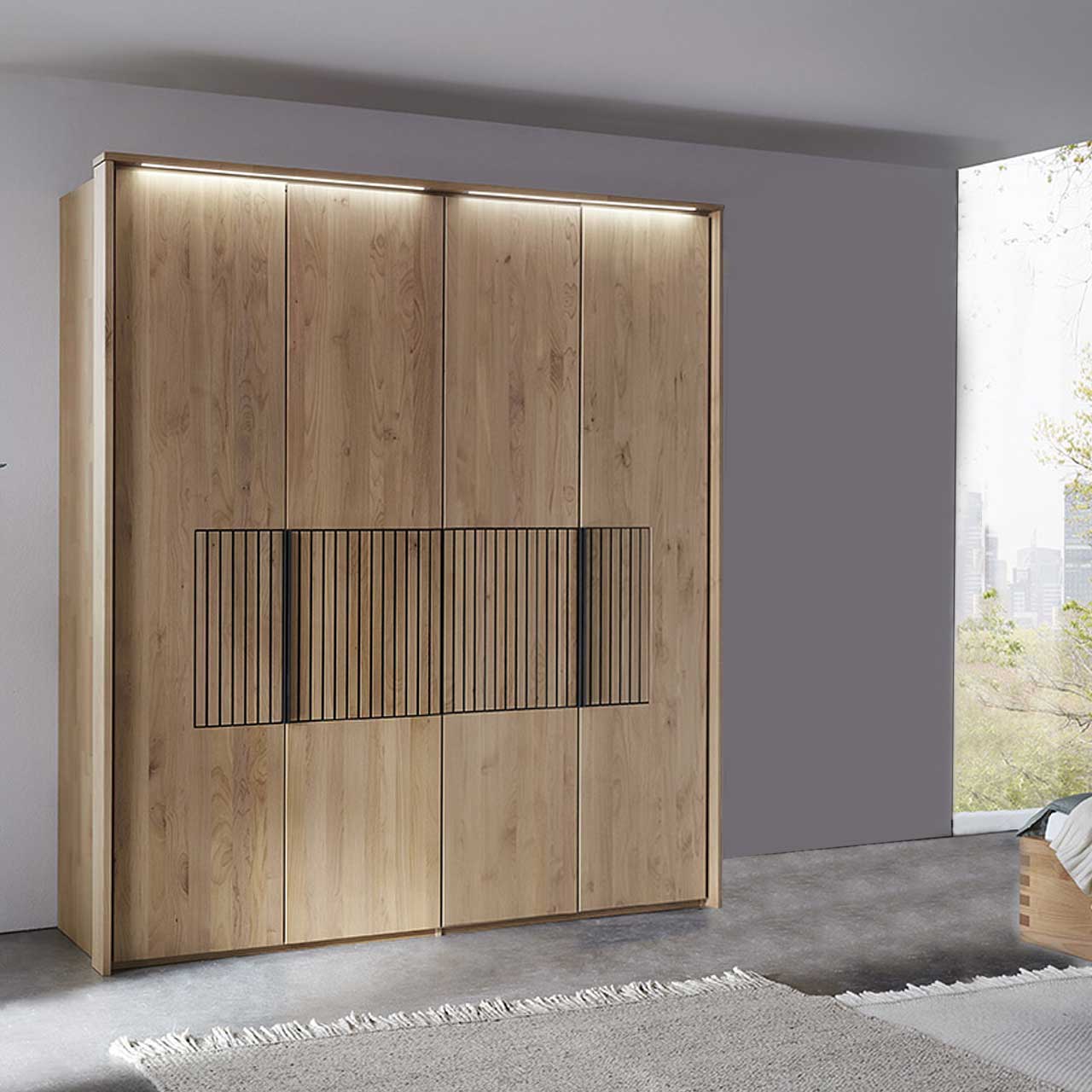 WSM 4400 4-türig Kleiderschrank  mit Lamellen Akzent WSM 4400 4-türig Kleiderschrank mit Lamellen Akzent B 201,9 x H 223,3 cm