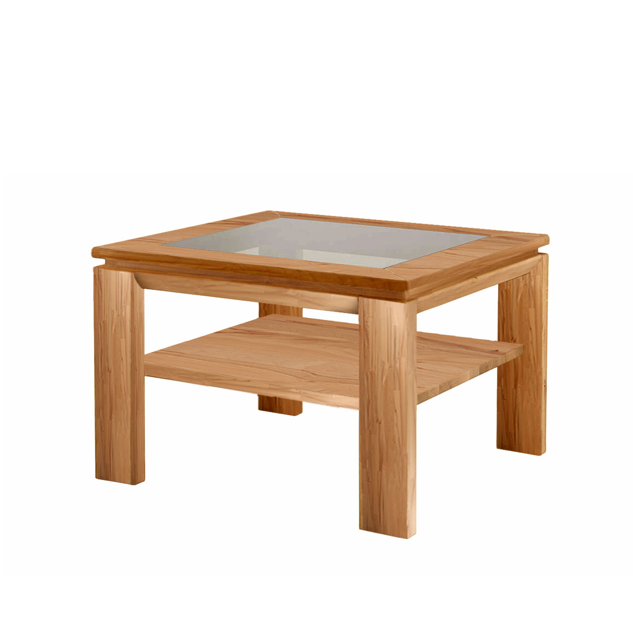 Soleo 3000 Couchtisch Type 9521 KERNBUCHE SOLEO 3000 Holz Couchtisch mit mittig eingesetzten Glas, viereckig mit einer Holzablage unter der oberen Ablage, in Kernbuche.