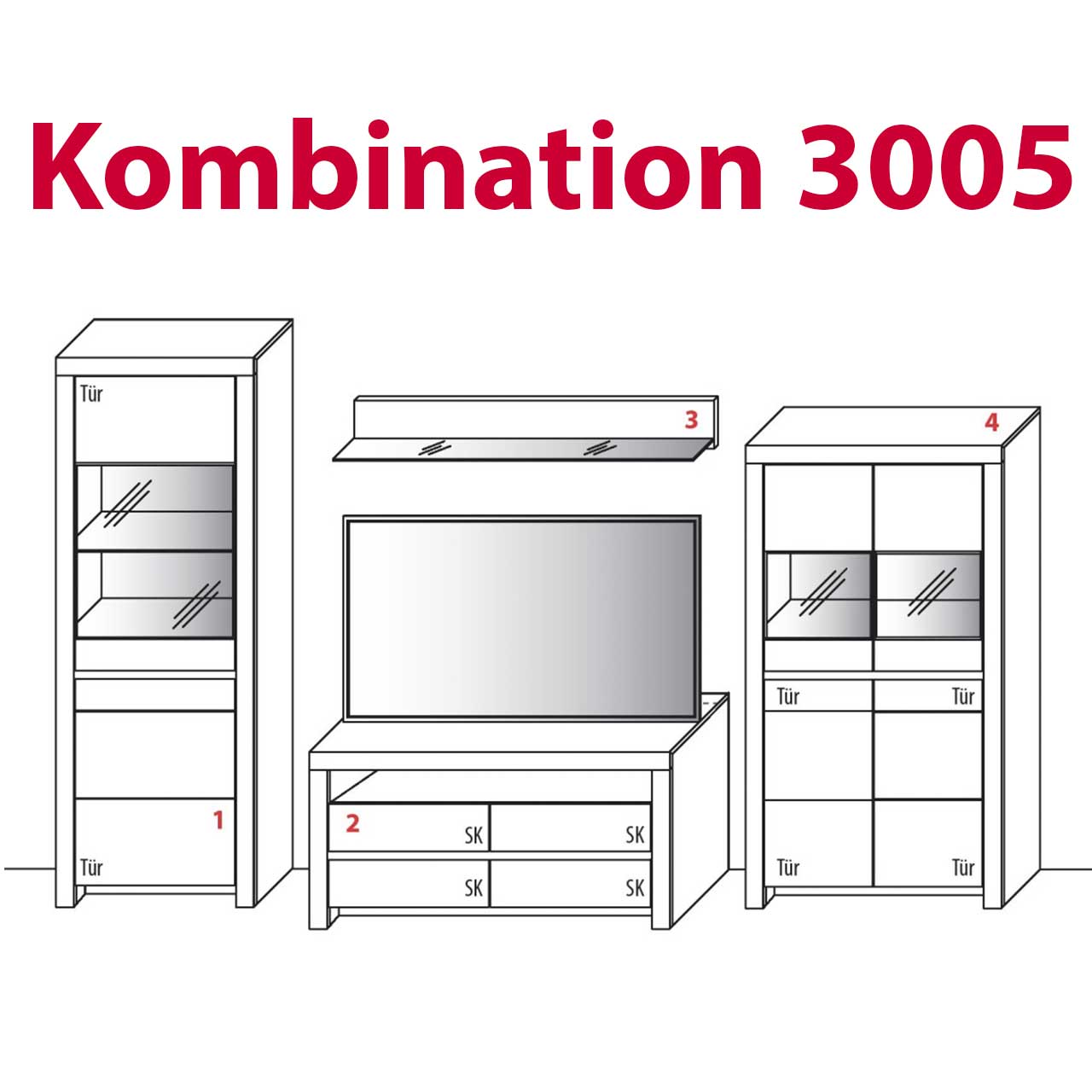 SOLEO3000 - Wohnwand Kernbuche Type 3005 & 3105